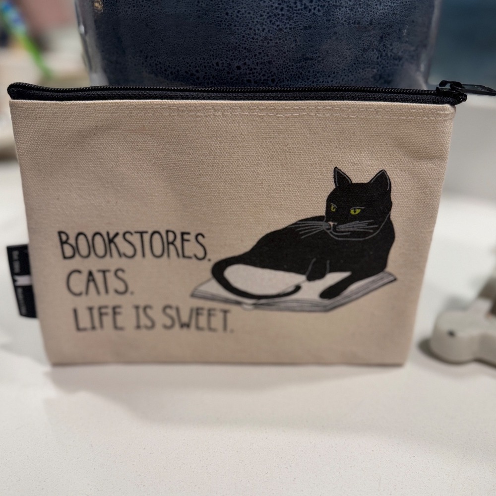 Out of Print Bookstores Cats Life Is Sweet Canvas Zipper Pouch Black Cat Bag NEW